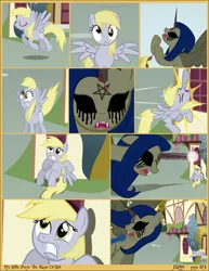 Size: 2550x3300 | Tagged: semi-grimdark, artist:j5a4, derpibooru import, derpy hooves, fluttershy, oc, oc:abigail, pegasus, pony, comic:the rose of life, comic, crying, female, mare, possessed, scared