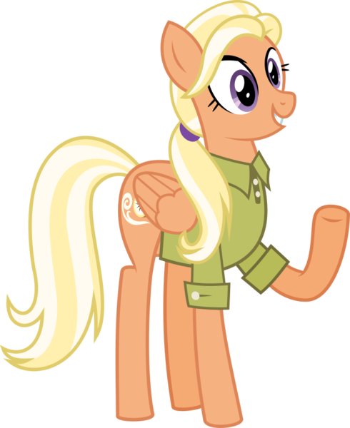 Size: 718x880 | Tagged: safe, artist:crystalmagic6, derpibooru import, mane allgood, pegasus, pony, the last crusade, clothes, female, raised hoof, simple background, smiling, solo, transparent background, underhoof, vector