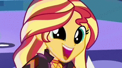 Size: 1280x720 | Tagged: safe, derpibooru import, screencap, duke suave, hunter hedge, ink jet, pinkie pie, raspberry lilac, snails, spike, spike the regular dog, sunset shimmer, dog, equestria girls, equestria girls series, wake up!, spoiler:choose your own ending (season 2), spoiler:eqg series (season 2), acoustic guitar, air guitar, animated, background human, clothes, cool scarf guy, cute, dancing, devil horn (gesture), diapinkes, dilated pupils, female, geode of empathy, geode of sugar bombs, guitar, headbang, hug, hyperactive, magical geodes, male, musical instrument, scarf, shimmerbetes, shoes, sneakers, sound, sugar rush, wake up!: pinkie pie, webm