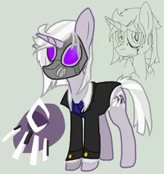 Size: 1117x1183 | Tagged: safe, artist:lucas47-46, derpibooru import, oc, oc:isabella keysong, unofficial characters only, pony, unicorn, blood, clothes, female, gas mask, illness, mare, mask