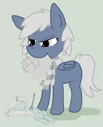 Size: 981x1211 | Tagged: safe, artist:lucas47-46, derpibooru import, oc, oc:late dreamer, unofficial characters only, pegasus, pony, clothes, doll, female, mare, mouth hold, scarf, solo, toy