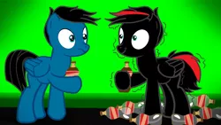 Size: 3840x2160 | Tagged: safe, artist:agkandphotomaker2000, derpibooru import, oc, oc:arnold the pony, oc:pony video maker, pegasus, pony, hyperactive, jitters, needs more saturation, red and black oc, soda, soda bottle, sugar rush