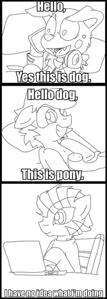 Size: 346x960 | Tagged: safe, artist:lucas47-46, derpibooru import, oc, oc:terra normal, earth pony, pony, zebra, chair, comic, computer, furry, laptop computer, monochrome, phone