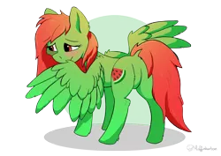 Size: 7016x4961 | Tagged: safe, artist:muffinkarton, derpibooru import, edit, oc, oc:watermelon frenzy, unofficial characters only, pegasus, pony, blushing, cute, featureless crotch, looking away, shy, simple background, solo, sunlight, transparent background, wings