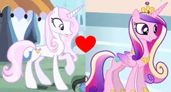 Size: 604x327 | Tagged: safe, derpibooru import, edit, fleur-de-lis, princess cadance, pony, female, fleurdance, infidelity, lesbian, shipping, shipping domino