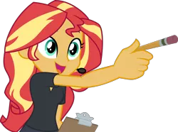 Size: 7685x5721 | Tagged: safe, artist:uigsyvigvusy, derpibooru import, sunset shimmer, all the world's off stage, equestria girls, equestria girls series, absurd resolution, clipboard, director shimmer, female, headset, pencil, pointing, simple background, solo, transparent background, vector