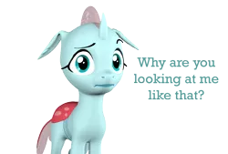 Size: 1602x1080 | Tagged: 3d, artist:pika-robo, changedling, changeling, derpibooru import, edit, looking at you, ocellus, pony eyes, pony eyes edit, raised eyebrow, safe, simple background, source filmmaker, talking to viewer, text, transparent background, uncanny valley
