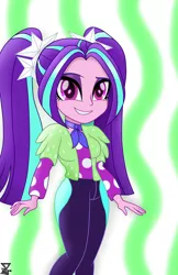 Size: 2800x4320 | Tagged: safe, artist:theretroart88, derpibooru import, aria blaze, equestria girls, equestria girls series, find the magic, spoiler:eqg series (season 2), absurd resolution, ariabetes, clothes, cute, eyeshadow, female, hairpin, jacket, makeup, pants, pigtails, polka dots, smiling, solo, twintails