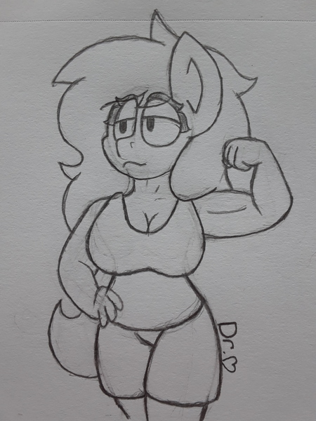 Size: 1932x2576 | Tagged: anthro, artist:drheartdoodles, big breasts, breasts, cleavage, clothes, derpibooru import, female, flex, hand on hip, long mane, milf, oc, oc:mamma, safe, shorts