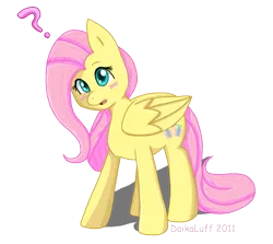 Size: 707x632 | Tagged: safe, artist:daikaluff, derpibooru import, fluttershy, pegasus, pony, blushing, cute, female, looking at you, mare, open mouth, question mark, shyabetes, simple background, solo, transparent background
