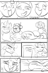 Size: 1800x2740 | Tagged: safe, artist:candyclumsy, author:bigonionbean, derpibooru import, oc, oc:candy clumsy, oc:king speedy hooves, oc:queen galaxia, oc:tommy the human, alicorn, pegasus, pony, comic:attempt on an alicorn, alicorn oc, child, colt, comic, commissioner:bigonionbean, cuddling, cute, dawwww, father and child, father and son, female, flashback, fusion, fusion:king speedy hooves, fusion:queen galaxia, happy, horn, husband and wife, magic, male, mother and child, mother and son, random pony, sketch, sleeping, wings
