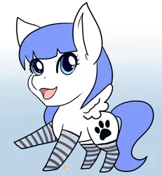 Size: 1800x1950 | Tagged: safe, artist:lupie1324, derpibooru import, oc, oc:snow pup, unofficial characters only, pegasus, pony, chibi, clothes, gradient background, paw prints, socks, striped socks