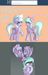 Size: 1000x1545 | Tagged: safe, artist:marikaefer, derpibooru import, cloudchaser, flitter, pony, ask flitter and cloudchaser, female, incest, kissing, lesbian, pegacest, shipping, siblings, sisters, twincest, twins