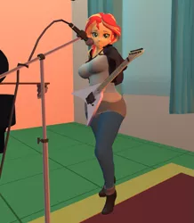 Size: 775x888 | Tagged: 3d, clothes, derpibooru import, electric guitar, guitar, heeled boots, human, humanized, musical instrument, music room, safe, second life, solo, sunset shimmer