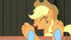 Size: 1280x720 | Tagged: anthro, applejack, artist:anthonygoody, derpibooru import, edit, edited screencap, feet, fetish, foot fetish, rainbow dash, safe, screencap, tickle fetish, tickle torture, tickling