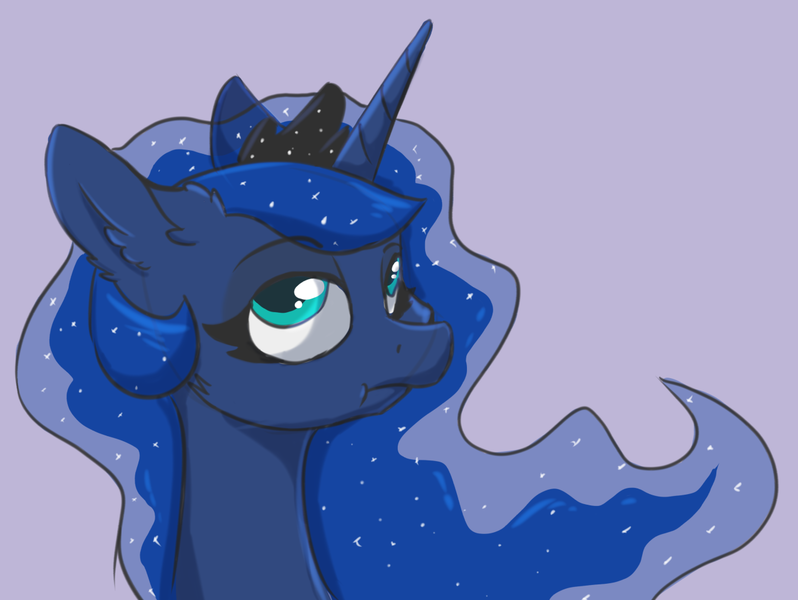 Size: 1280x963 | Tagged: safe, artist:nighty, derpibooru import, princess luna, alicorn, pony, 30 minute art challenge, big ears, bust, colored pupils, crown, ear fluff, female, grumpy, horn, jewelry, regalia, solo