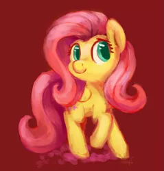 Size: 2253x2353 | Tagged: safe, artist:aemantaslim, derpibooru import, fluttershy, pegasus, pony, female, folded wings, head turn, looking sideways, mare, raised hoof, simple background, smiling, solo, standing, three quarter view, wings