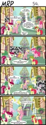 Size: 800x2153 | Tagged: safe, artist:umneem, derpibooru import, apple bloom, lily, lily valley, pinkie pie, rarity, roseluck, surprise, sweetie belle, trixie, earth pony, pony, unicorn, comic:my rational pony, comic, female, mare, painting, ponyville