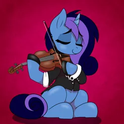 Size: 5080x5080 | Tagged: safe, artist:niggerdrawfag, derpibooru import, oc, oc:aurora shine (loe), pony, unicorn, abstract background, clothes, commission, dexterous hooves, eyes closed, jacket, musical instrument, sitting, solo, violin