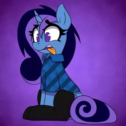 Size: 5080x5080 | Tagged: safe, artist:niggerdrawfag, derpibooru import, oc, oc:aurora shine (loe), pony, unicorn, abstract background, clothes, commission, disgusted, no pupils, shirt, sitting, socks, solo, tongue out