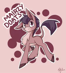 Size: 1280x1418 | Tagged: safe, artist:marly-kaxon, derpibooru import, oc, oc:mairzy doats, unofficial characters only, donkey, pony, adoptable, chest fluff, floppy ears, hooves, looking at you, raised hoof, signature, simple background, solo