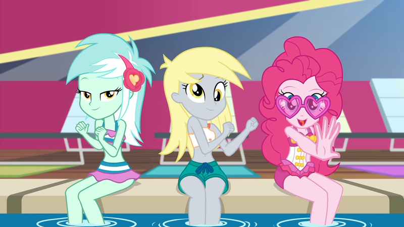 Size: 1920x1080 | Tagged: safe, derpibooru import, screencap, derpy hooves, lyra heartstrings, pinkie pie, equestria girls, equestria girls series, i'm on a yacht, spoiler:eqg series (season 2), bedroom eyes, bikini, clothes, female, looking at you, one-piece swimsuit, swimsuit, update