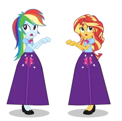 Size: 941x930 | Tagged: safe, alternate version, artist:cartoonmasterv3, derpibooru import, rainbow dash, sunset shimmer, equestria girls, alternate universe, clothes, long skirt, skirt