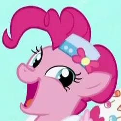 Size: 360x360 | Tagged: safe, derpibooru import, screencap, pinkie pie, earth pony, pony, suited for success, clothes, cropped, dress, gala dress, solo