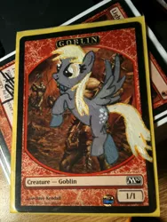 Size: 540x720 | Tagged: artist needed, safe, derpibooru import, derpy hooves, goblin, pegasus, pony, card, crossover, custom, irl, magic the gathering, photo, toy