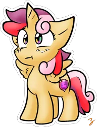 Size: 1016x1321 | Tagged: safe, artist:zutcha, derpibooru import, apple bloom, scootaloo, sweetie belle, alicorn, chimera, pony, cutie mark crusaders, female, filly, freckles, fusion, simple background, solo, the ultimate cutie mark crusader, this will end in tears and/or death and/or covered in tree sap, transparent background