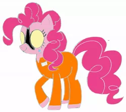 Size: 1895x1691 | Tagged: safe, artist:maceywitchhunter, derpibooru import, pinkie pie, earth pony, pony, clothes, d-class, prison outfit, scp foundation, simple background, solo, white background