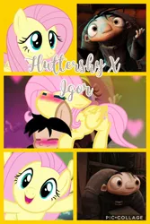 Size: 720x1080 | Tagged: safe, artist:noreencreatesstuff, derpibooru import, fluttershy, ponified, pegasus, pony, art trade, collage, crossover, crossover shipping, female, igor, male, shipping, straight