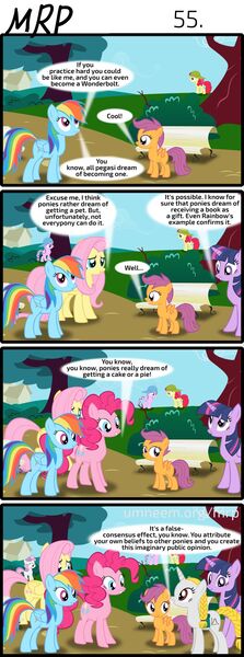 Size: 800x2153 | Tagged: safe, artist:umneem, derpibooru import, apple bloom, diamond tiara, fluttershy, rainbow dash, scootaloo, sweetie belle, twilight sparkle, twilight sparkle (alicorn), oc, oc:dispersion, alicorn, earth pony, pegasus, pony, unicorn, comic:my rational pony, comic, cutie mark crusaders, female, mare, park bench, tree