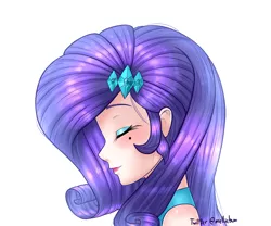 Size: 2400x2000 | Tagged: alternate version, artist:melliedraws, beauty mark, bust, derpibooru import, eyes closed, eyeshadow, female, human, humanized, makeup, portrait, rarity, safe, simple background, solo, white background