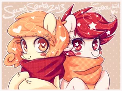 Size: 1280x959 | Tagged: safe, artist:jopiter, derpibooru import, oc, oc:caroline, oc:temmy, ponified, unofficial characters only, earth pony, pony, clothes, duo, heart eyes, nation ponies, scarf, singapore, wingding eyes