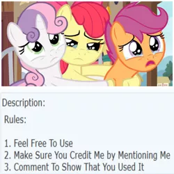 Size: 1024x1024 | Tagged: safe, derpibooru import, edit, edited screencap, screencap, apple bloom, scootaloo, sweetie belle, earth pony, pegasus, pony, unicorn, the last crusade, cutie mark crusaders, meme, sad