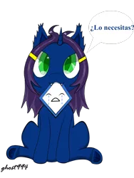 Size: 768x1024 | Tagged: artist:ghost994, derpibooru import, female, filly, funny, green eyes, hybrid, kawai, oc, oc:aria, safe, solo, spanish text, xd