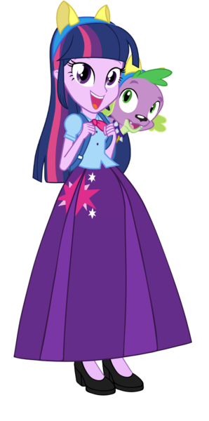 Size: 630x1269 | Tagged: safe, alternate version, artist:cartoonmasterv3, derpibooru import, spike, twilight sparkle, twilight sparkle (alicorn), alicorn, dog, equestria girls, alternate universe, clothes, long skirt, skirt, spike the dog