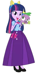 Size: 630x1269 | Tagged: safe, alternate version, artist:cartoonmasterv3, derpibooru import, spike, twilight sparkle, twilight sparkle (alicorn), alicorn, dog, equestria girls, alternate universe, clothes, long skirt, skirt, spike the dog