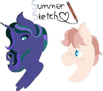 Size: 422x375 | Tagged: artist:summersketch-mlp, changepony, derpibooru import, hybrid, interspecies offspring, kindverse, magical lesbian spawn, oc, oc:cursive quill, oc:firefly, offspring, parent:coco pommel, parent:princess luna, parent:queen chrysalis, parents:chrysaluna, parents:trenderpommel, parent:trenderhoof, safe