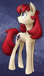 Size: 681x1173 | Tagged: safe, artist:marly-kaxon, derpibooru import, oc, oc:starfall vista, unofficial characters only, pony, unicorn, female, galaxy, looking up, mare, standing