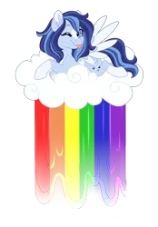 Size: 3200x4600 | Tagged: safe, artist:azure-art-wave, derpibooru import, oc, oc:azure, pegasus, pony, cloud, female, liquid rainbow, mare, on a cloud, one eye closed, simple background, sitting, sitting on cloud, solo, tongue out, transparent background, wink