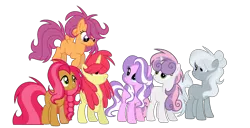 Size: 600x306 | Tagged: safe, artist:thesmall-artist, derpibooru import, apple bloom, babs seed, diamond tiara, scootaloo, silver spoon, sweetie belle, alicorn, pony, alicornified, base used, bloomicorn, cutie mark crusaders, long mane, older, older apple bloom, older babs seed, older diamond tiara, older scootaloo, older silver spoon, older sweetie belle, race swap, simple background, transparent background