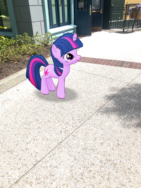 Size: 3024x4032 | Tagged: safe, derpibooru import, photographer:undeadponysoldier, twilight sparkle, pony, unicorn, augmented reality, bush, disney springs, disney world, downtown disney, female, florida, gameloft, irl, mare, orlando, photo, ponies in real life, solo, unicorn twilight