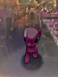 Size: 3024x4032 | Tagged: safe, derpibooru import, photographer:undeadponysoldier, cheerilee, human, pony, augmented reality, cafe, chair, disney springs, disney world, downtown disney, florida, gameloft, irl, irl human, orlando, photo, ponies in real life, restaurant, sign, t-rex cafe, table