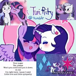 Size: 1080x1080 | Tagged: editor needed, safe, artist:acesrockz, artist:alicehumansacrifice0, artist:mixermike622, artist:ooklah, artist:thefabledrarity, derpibooru import, edit, rarity, twilight sparkle, twilight sparkle (alicorn), alicorn, pony, collage, female, lesbian, rarilight, shipping