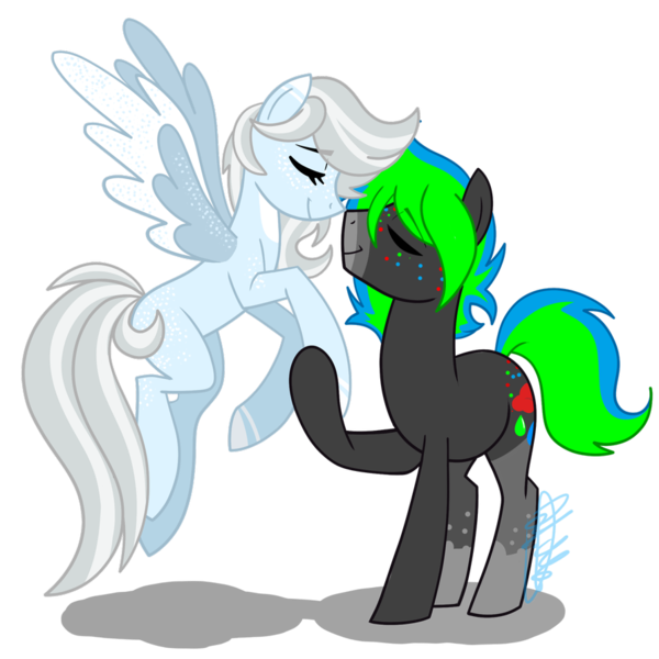 Size: 894x894 | Tagged: safe, artist:chelseawest, derpibooru import, oc, oc:acid rain, oc:glass winter, earth pony, pegasus, pony, female, male, mare, nuzzling, oc x oc, shipping, simple background, stallion, straight, transparent background, two toned wings, wings