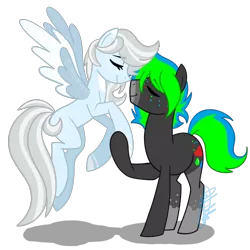 Size: 894x894 | Tagged: safe, artist:chelseawest, derpibooru import, oc, oc:acid rain, oc:glass winter, earth pony, pegasus, pony, female, male, mare, nuzzling, oc x oc, shipping, simple background, stallion, straight, transparent background, two toned wings, wings