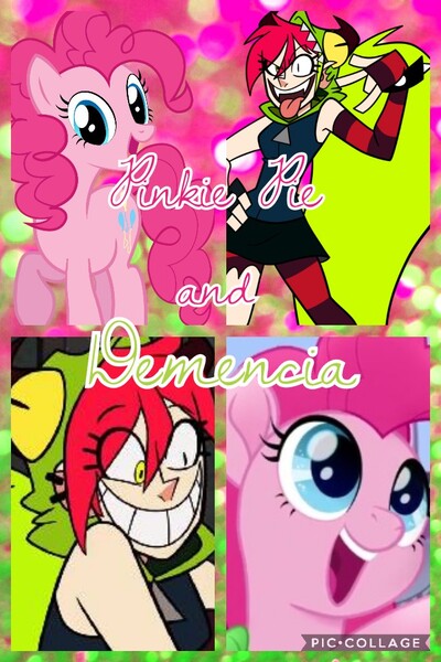 Size: 682x1024 | Tagged: safe, artist:marissa8224, derpibooru import, edit, edited screencap, screencap, pinkie pie, earth pony, pony, my little pony: the movie, art trade, collage, crossover, demencia, latin american, melissa gedeón, villainous, voice actor joke