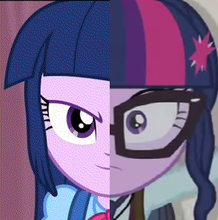 Size: 306x309 | Tagged: safe, artist:shafty817, derpibooru import, edit, edited screencap, screencap, sci-twi, twilight sparkle, twilight sparkle (alicorn), alicorn, equestria girls, friendship games, rainbow rocks, cropped, two sided posters, twolight